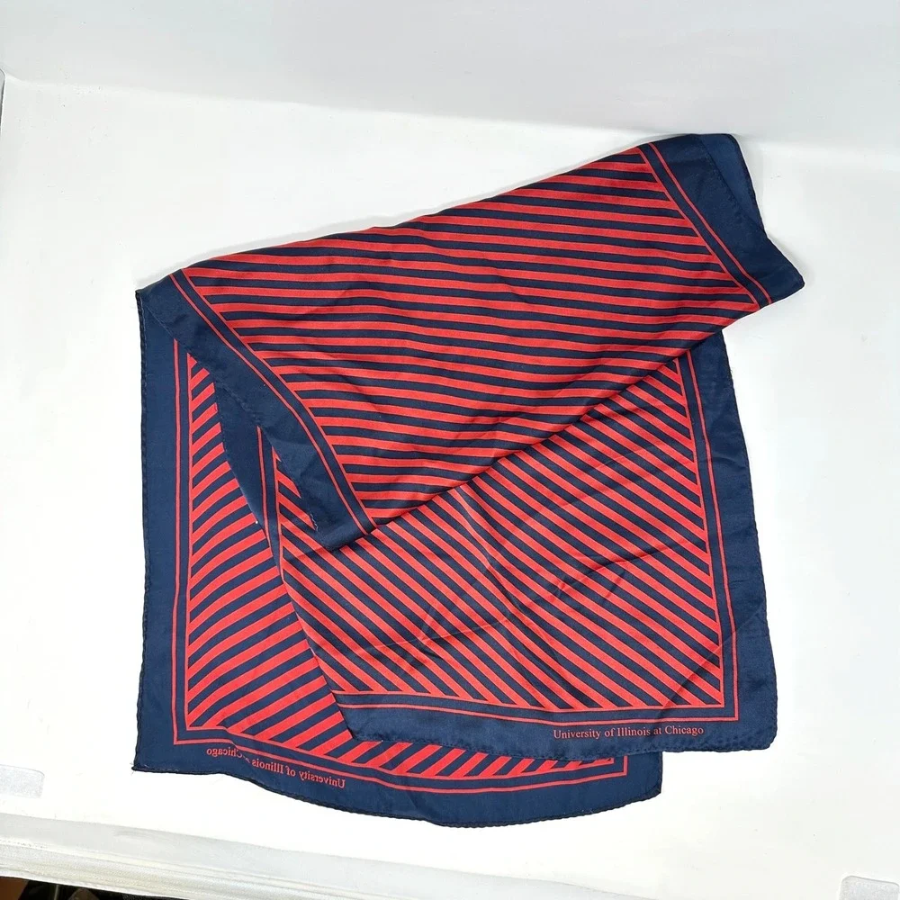 University of‎ Illinois at Chicago Striped Silk Scarf Red Navy 15 x 47
